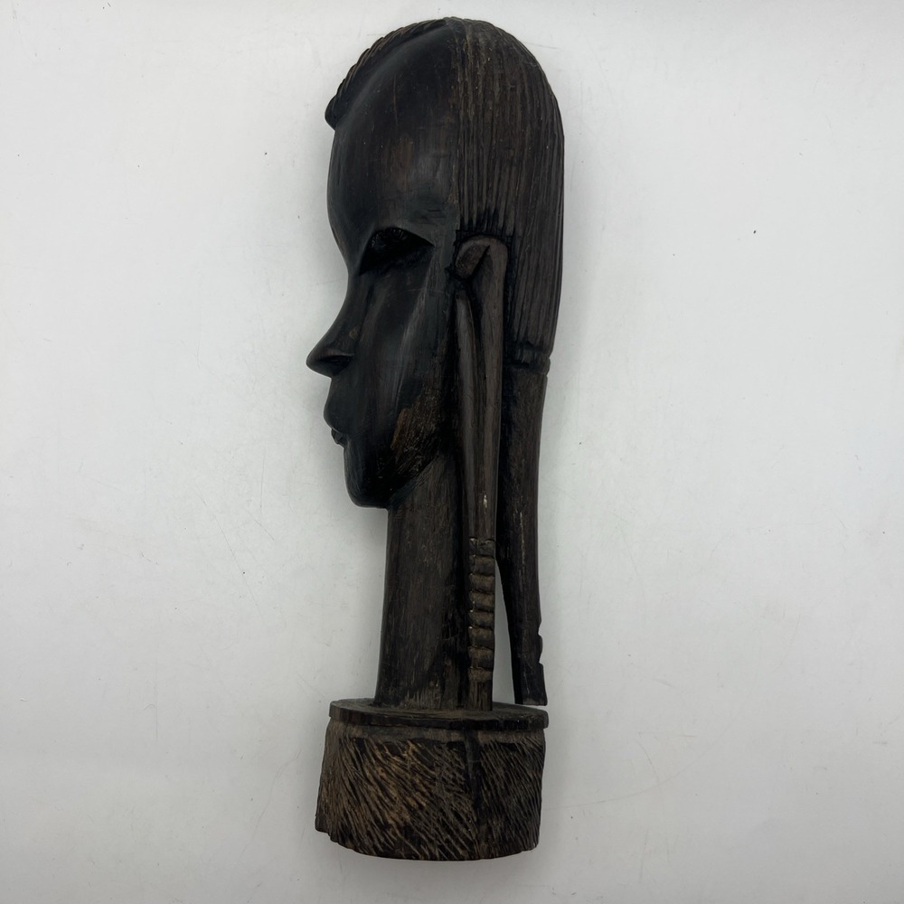 Vintage African Tribal Bust Sculpture Hand Carved Ebony Head Statue Mid Century